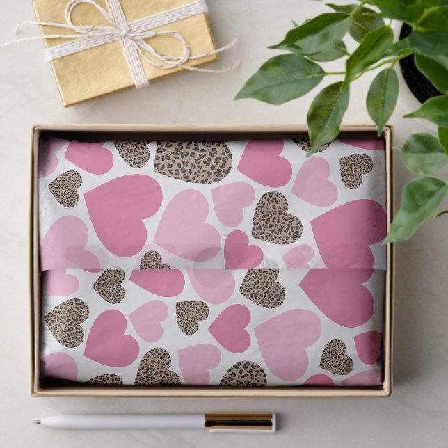 Leopard and Pink Hearts Party Tissue Paper (Gift)
