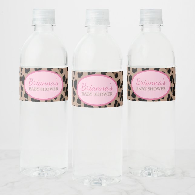 Leopard and Pink Party Water Bottle Label (Bottles)