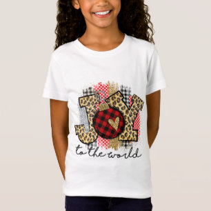 Leopard And Red Plaid Joy To The World Funny Famil T-Shirt