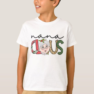 Leopard And Red Plaid Nana Claus Matching Grandma  T-Shirt