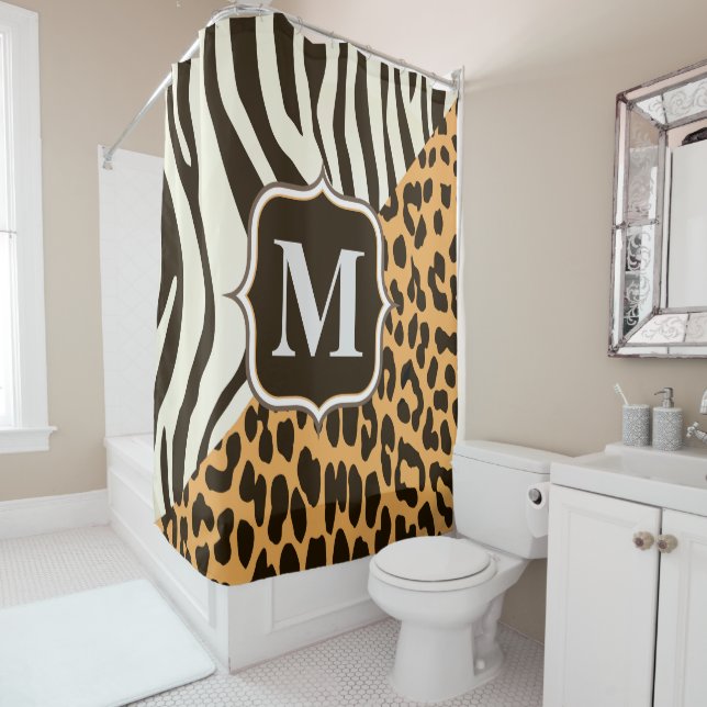 Leopard and Zebra Shower Curtain (In Situ)