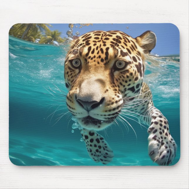 Leopard Animal Fun Nature Playing Water  Mouse Pad (Front)