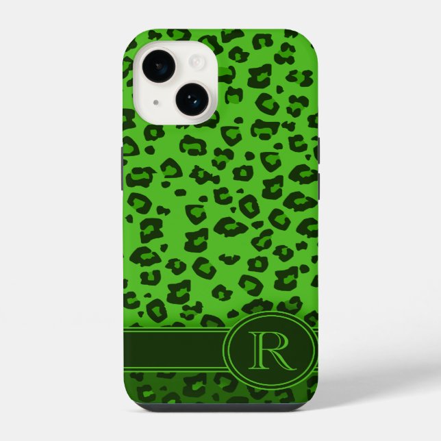 Leopard animal green monogram  iPhone case (Back)