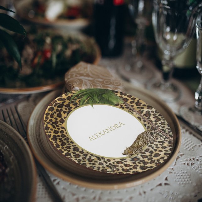 Leopard Animal Pattern Elegant Palm Party Paper Plate (Creator Uploaded)