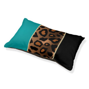Leopard Animal Pattern with Teal and Black Pet Bed