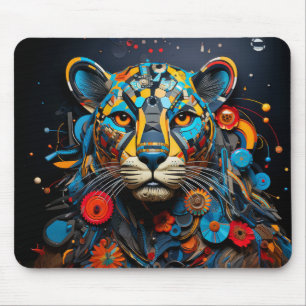 Leopard Animal Portrait Colourful Painting Mouse Pad