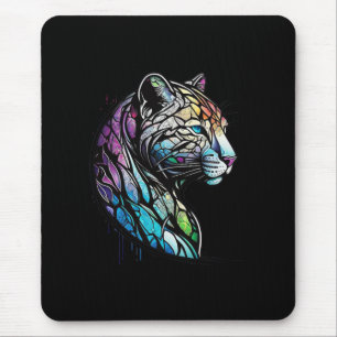 Leopard Animal Portrait Stained Glass Wildlife Art Mouse Pad