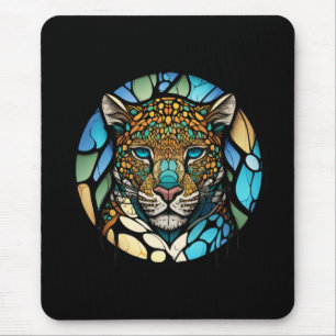 Leopard Animal Portrait Stained Glass Wildlife Art Mouse Pad