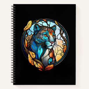 Leopard Animal Portrait Stained Glass Wildlife Art Notebook