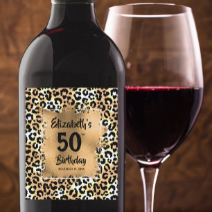 Leopard Animal Print 50th Birthday Personalised Wine Label