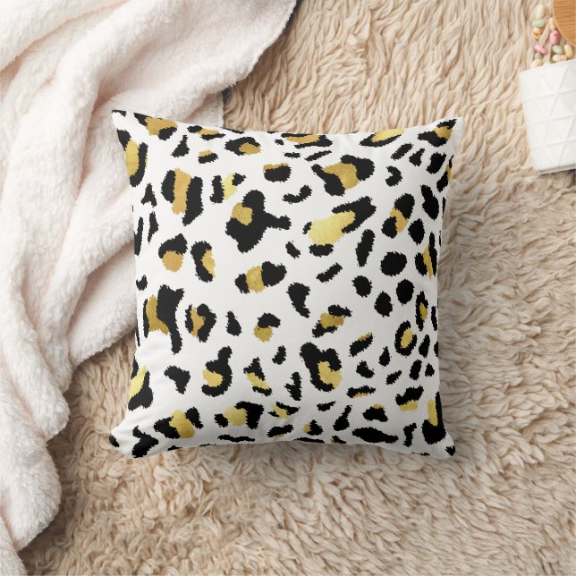 Leopard Animal Print Black And Gold Throw Pillow.  Cushion (Blanket)