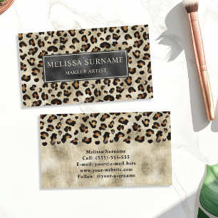 Leopard Animal Print Black Faux Foil Makeup Artist Business Card