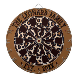 Leopard Animal Print, Brown Border And Black Text Dartboard