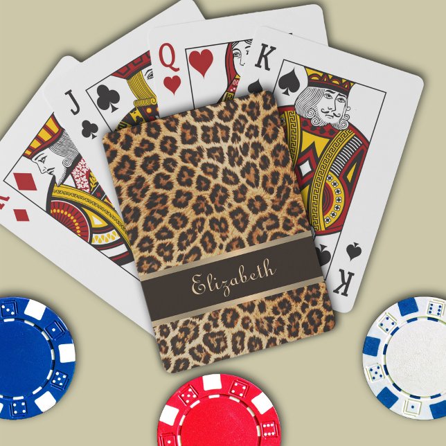 Leopard Animal Print Brown & Gold Stripe Glamour Playing Cards (Creator Uploaded)