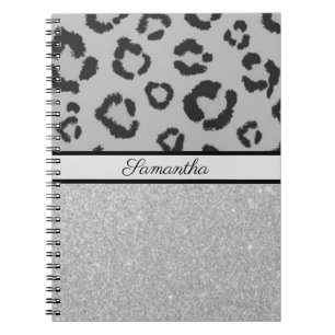 Leopard Animal Print Cheetah Glitter Silver Notebook