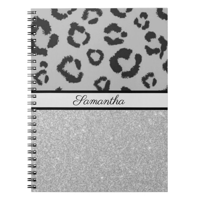 Leopard Animal Print Cheetah Glitter Silver Notebook (Front)