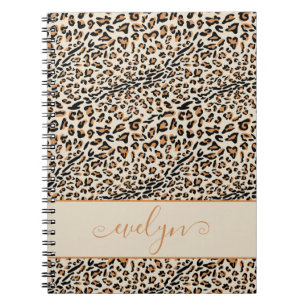 Leopard Animal Print Cream Black Tan Personalised Notebook
