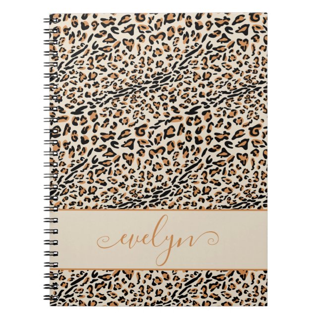 Leopard Animal Print Cream Black Tan Personalised Notebook (Front)