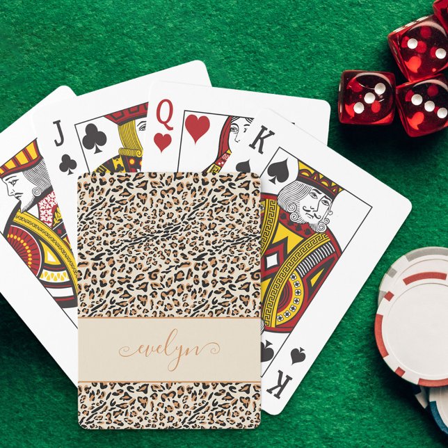 Leopard Animal Print Cream Black Tan Script Name Playing Cards (Creator Uploaded)