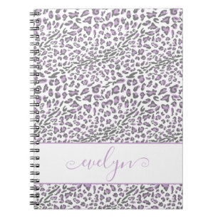 Leopard Animal Print Cream Lilac Grey Personalised Notebook