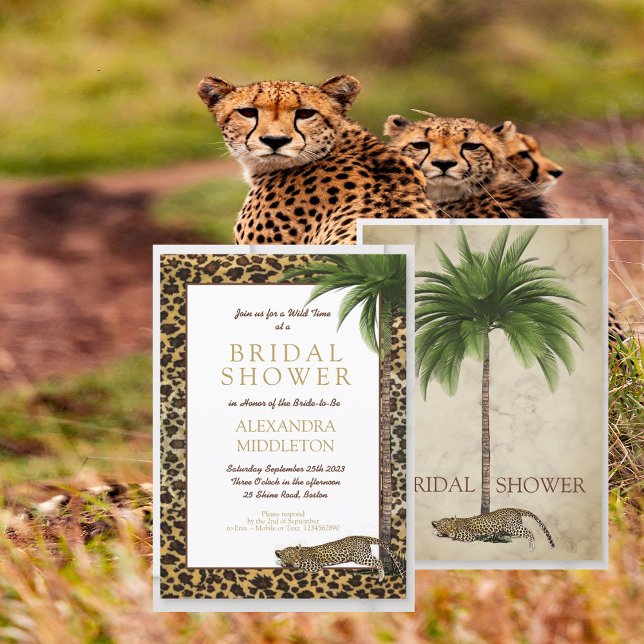 Leopard Animal Print Elegant Palm Bridal Shower Invitation (Creator Uploaded)