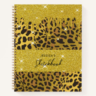 Leopard Animal Print Gold Foil Glitter Drips Notebook
