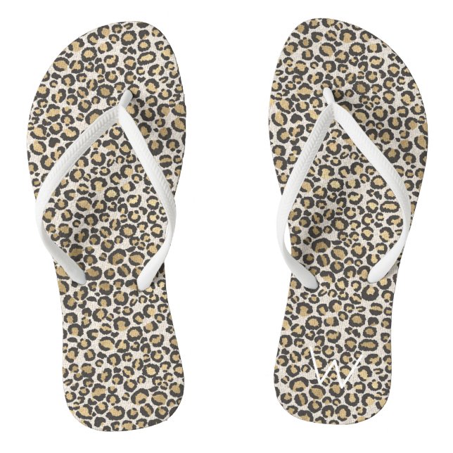 Leopard Animal Print INITIAL White Beach Fun Jandals (Footbed)