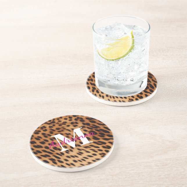 Leopard Animal Print Monogram Coaster (Side)