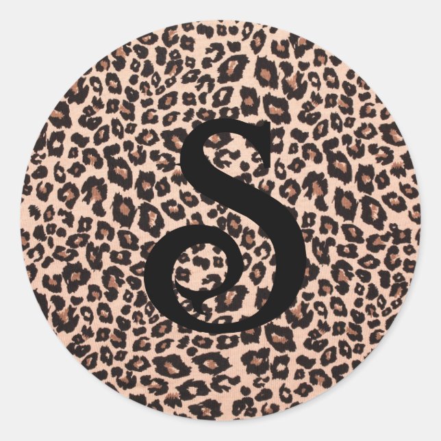 Leopard Animal Print Monogram Round Sticker   (Front)
