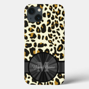 Leopard animal print monogrammed iPhone 13 case