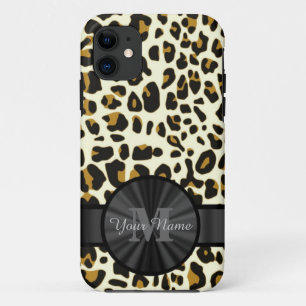 Leopard animal print monogrammed iPhone 11 case