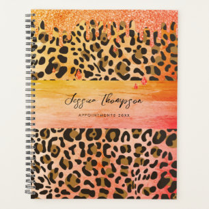 Leopard Animal Print Orange Yellow Glitter Drips Planner