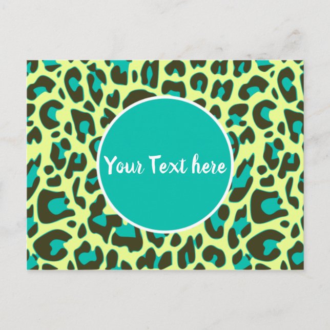 Leopard Animal Print Pattern Circle Yellow Teal Postcard (Front)
