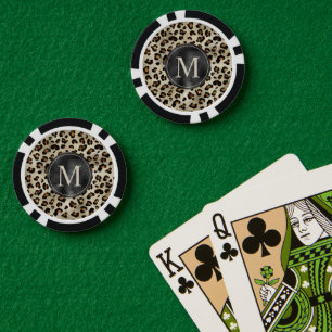 Leopard Animal Print Pattern In Beige And Monogram Poker Chips