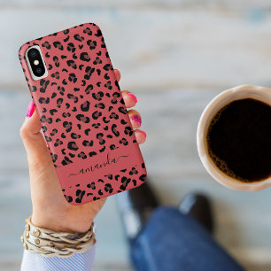 Leopard Animal Print Pattern in Pink Black Case-Ma Case-Mate iPhone Case