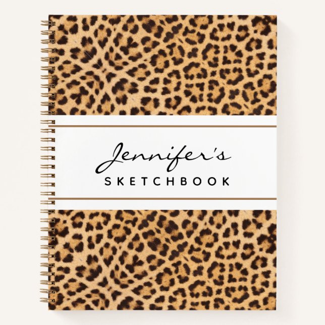 Leopard Animal Print Personalised Sketchbook Notebook (Front)