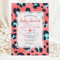 Leopard Animal Print Pink Navy Girl Baby Shower