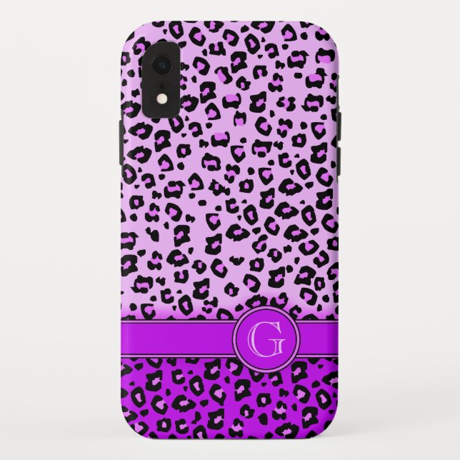 Leopard animal print purple monogram Case-Mate iPhone case (Back)