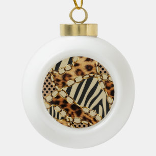 Leopard Animal Print Seamless Pattern Ceramic Ball Christmas Ornament