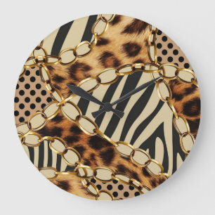 Leopard Animal Print Seamless Pattern Large Clock