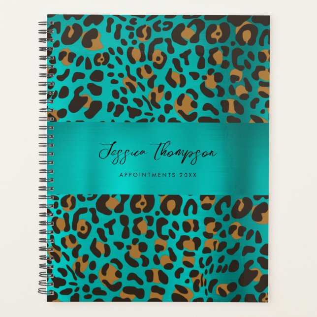 Leopard Animal Print Teal Turquoise Appointment Planner (Front)