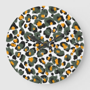 Leopard Animal Print Texture Background Large Clock