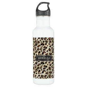 Leopard Animal Print With Black Faux Foil And Name 710 Ml Water Bottle