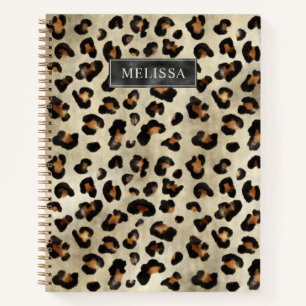 Leopard Animal Print With Black Faux Foil And Name Notebook
