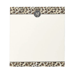 Leopard Animal Print With Black Faux Foil Monogram Notepad