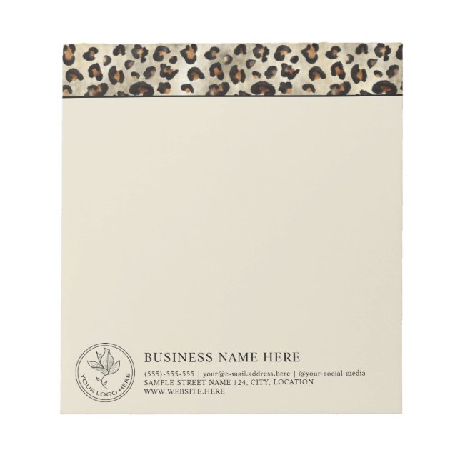 Leopard Animal Print With Company Logo And Info Notepad (Front)