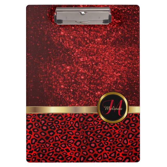 Leopard Animal Print with Red Glitter  Clipboard (Front)