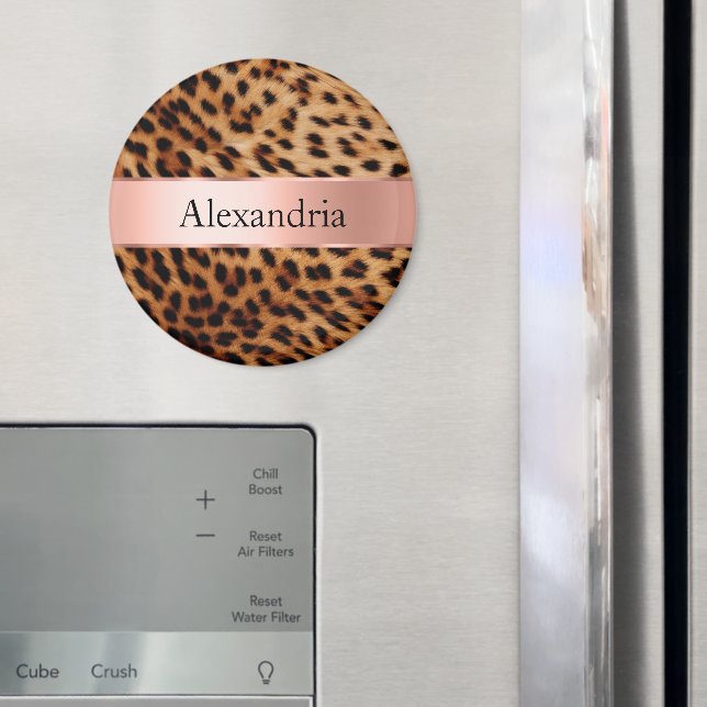 Leopard Animal Rose Pink Ribbon Name Magnet (In Situ (Fridge))