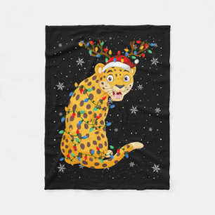 Leopard Animal Santa Hat Ugly Christmas Tree Light Fleece Blanket
