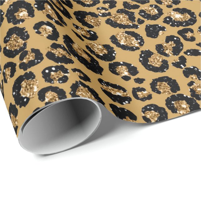 Leopard Animal Sepia Gold Black Honey African Lux Wrapping Paper (Roll Corner)